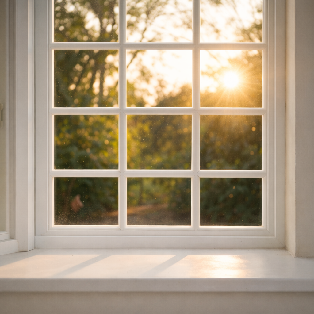 Sollys gennem vindue som illustrerer frisk luft og boligventilation