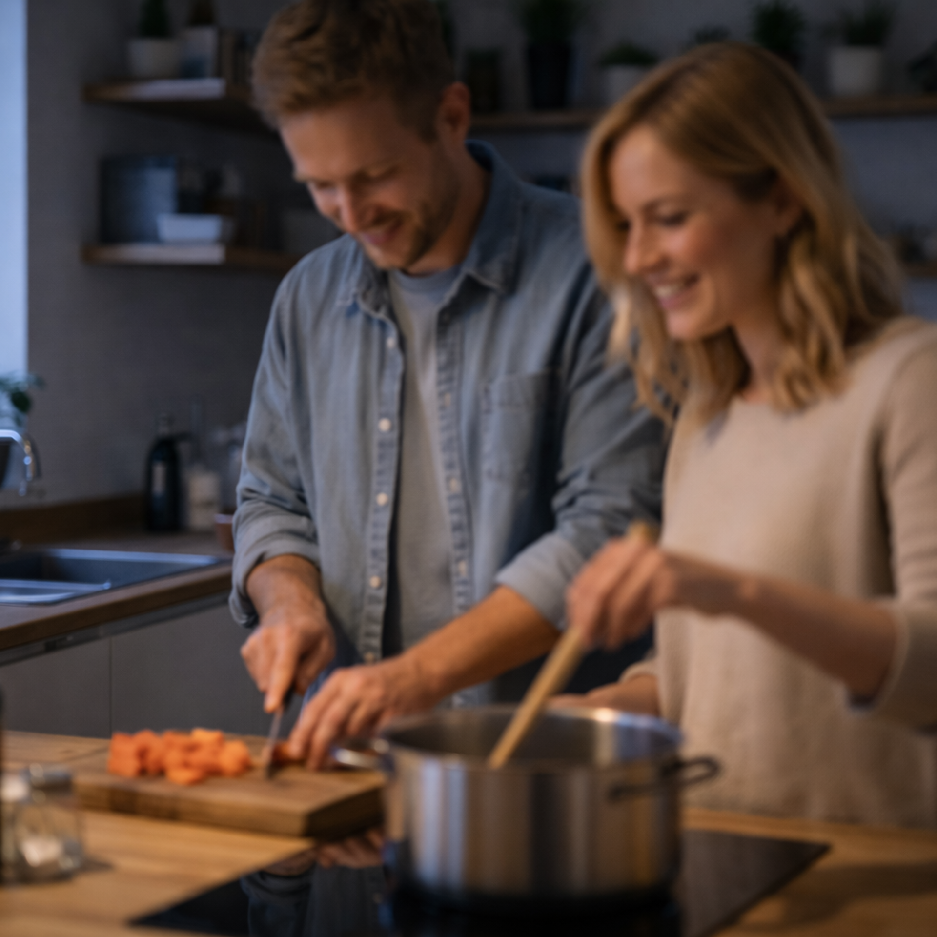 Par laver mad i køkkenet