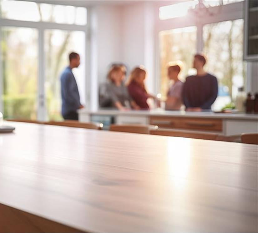 Samling af mennesker i lyst lokale 